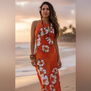 Vintage 60's Hukilau Fashions Cotton Floral Maxi Dress Set Size s